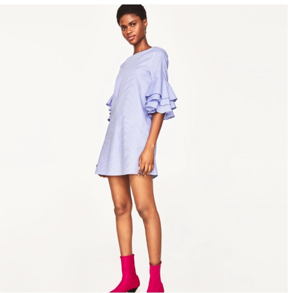 Zara Stripe Dress with Ruffle Sleeve - worn once!