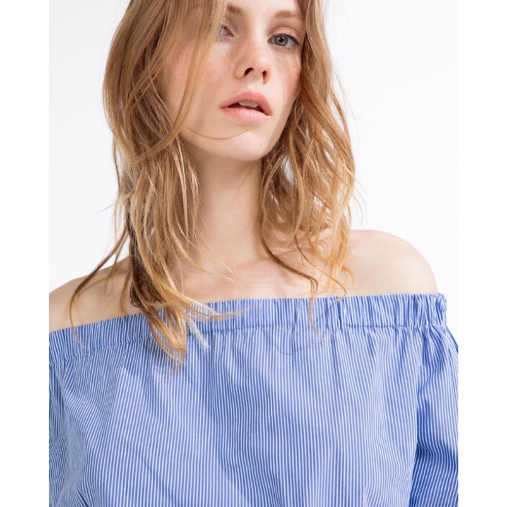 Zara Striped Off The Shoulder Top - Picture 2 of 3
