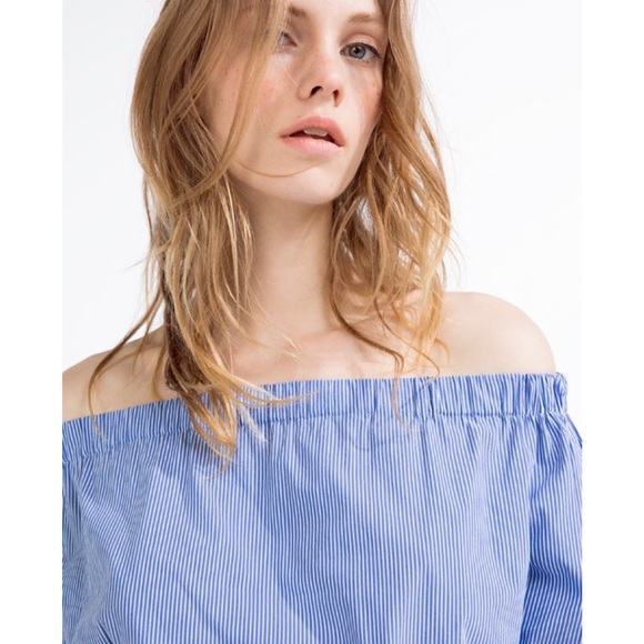 Zara Striped Off The Shoulder Top - Picture 2 of 3