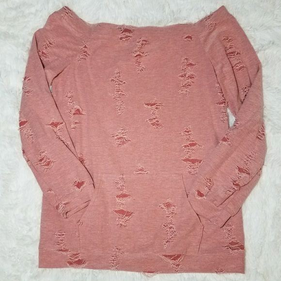 🎉HP x 2🎉BRANDY DISTRESSED OFF SHOULDER TOP - Picture 2 of 5