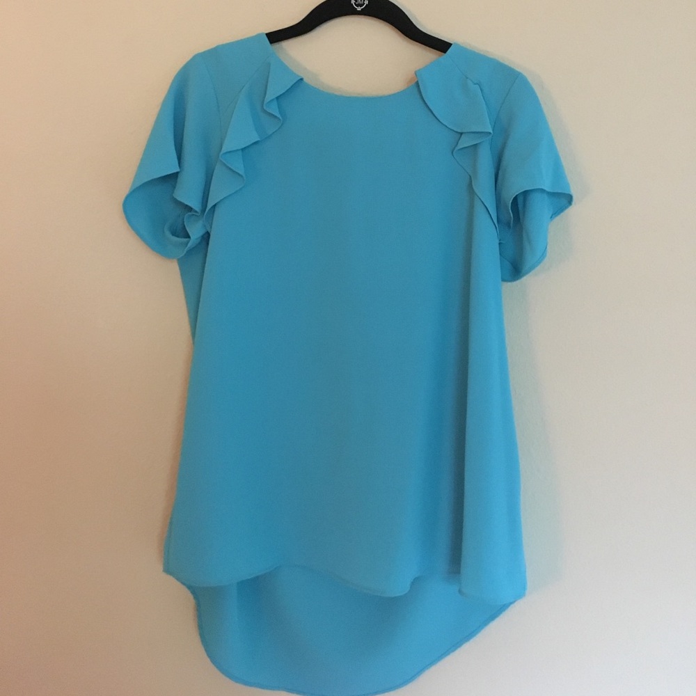 Blouse-Blue with short sleeves