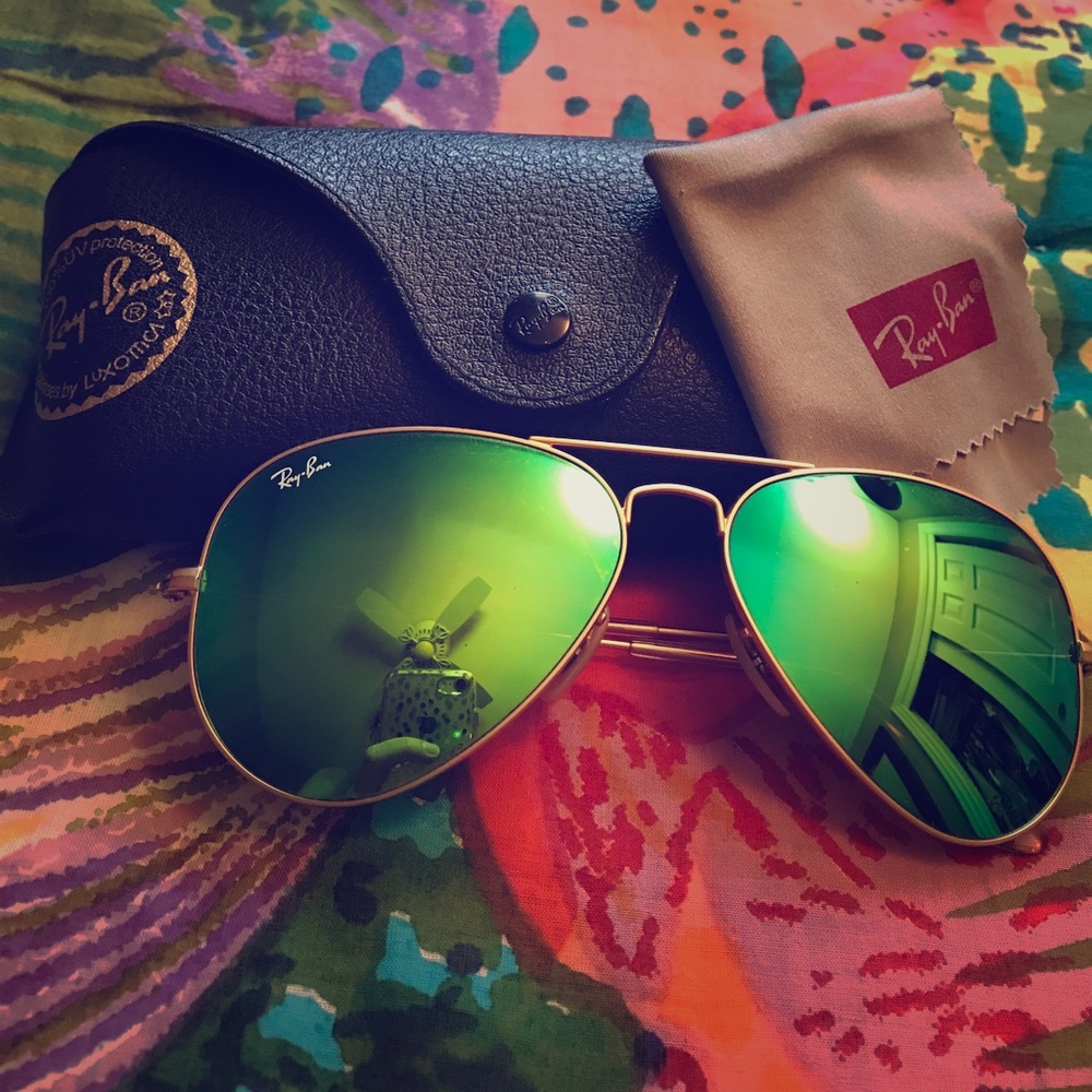 Ray-Ban Aviator Sunglasses, Gold/Green, Women's
