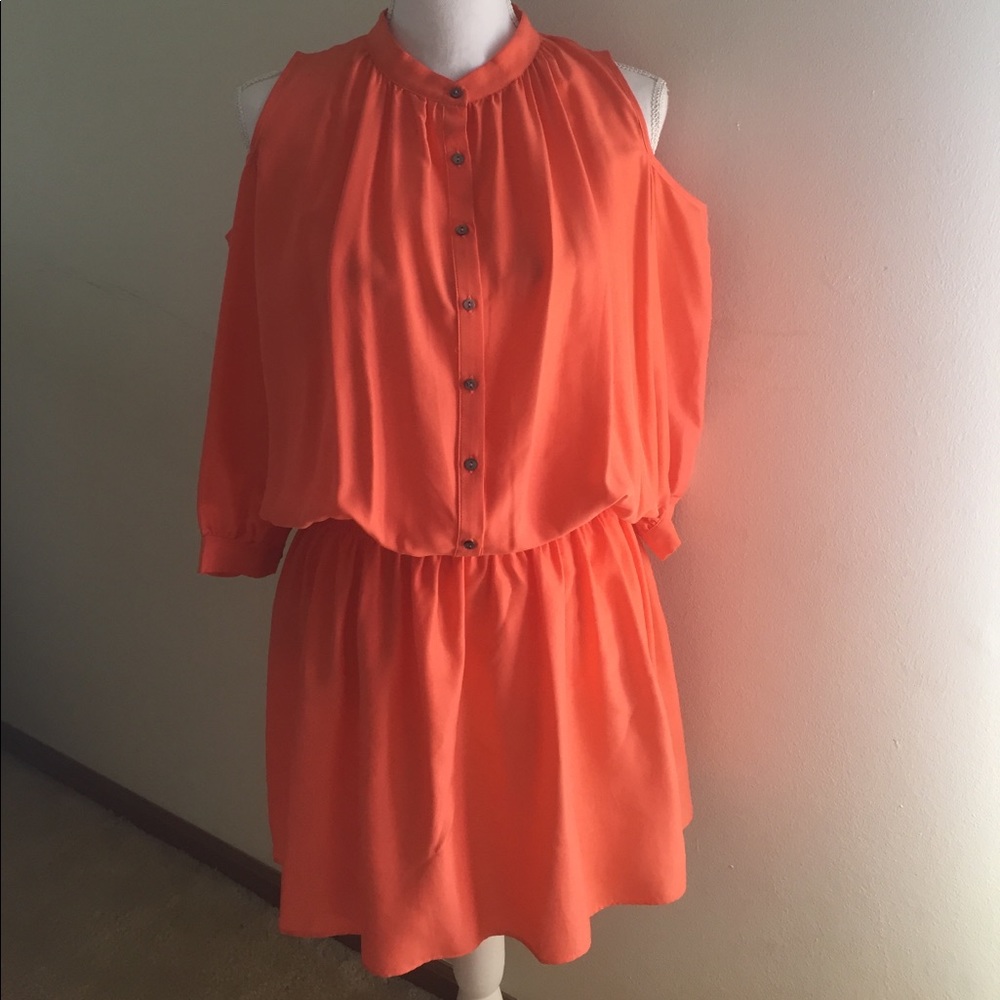 Nicole Miller Artelier coral 100% silk dress Sz L