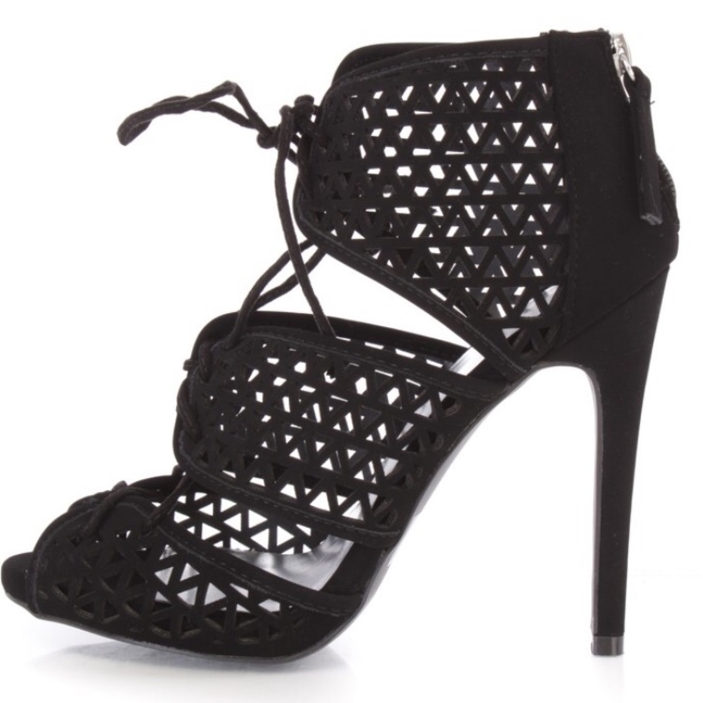 Black cutout open toe heels