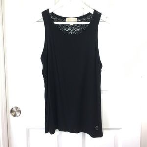 Michael Kors Black Tank Top | Lace Back Detail | Logo Accent | Size M