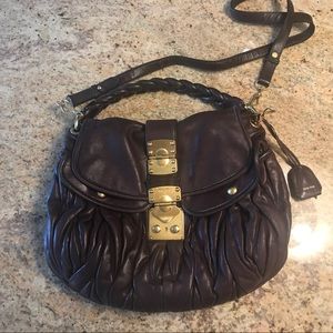 Miu Miu eggplant leather shoulder handbag