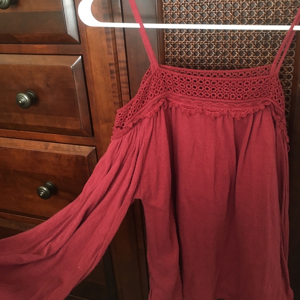 Red bell sleeve shirt