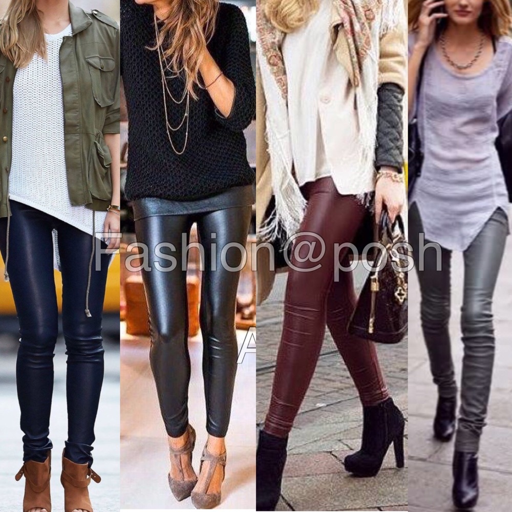 Black Faux Leather Leggings High Waist LINED