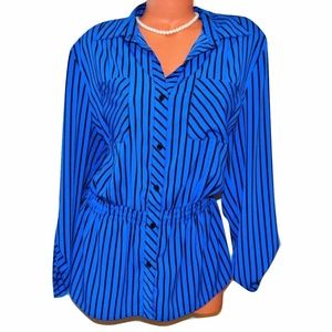 Womens NOTATIONS Blue Striped Button Down Blouse