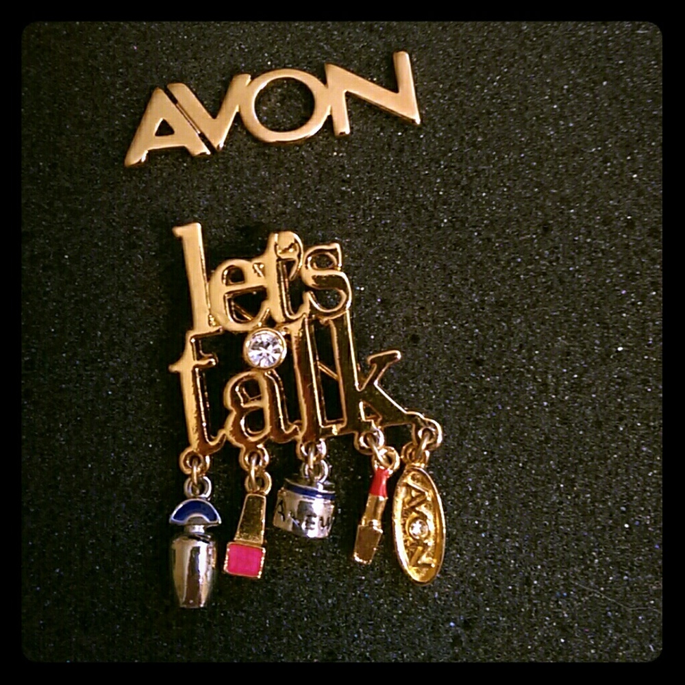 2 goldtone Avon representative pins