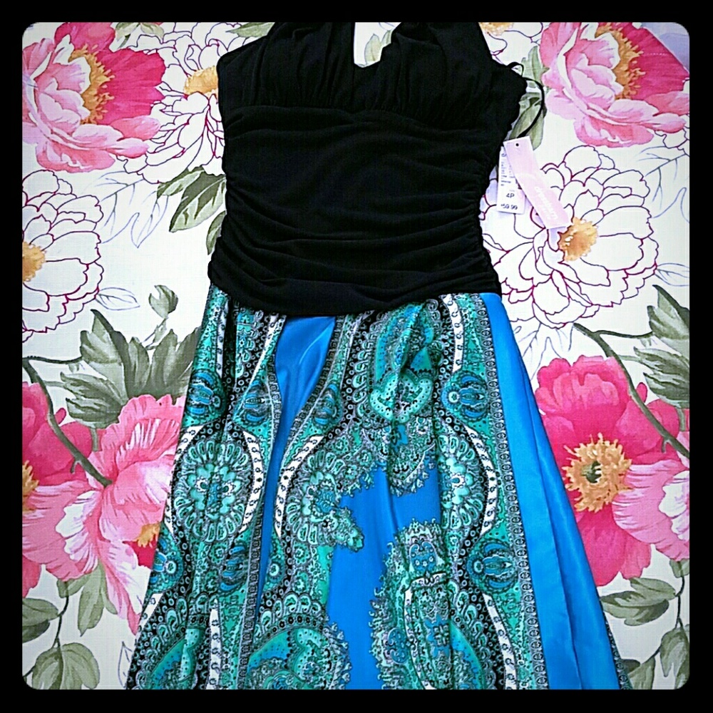 Black Green Blue Silk Halter Dress Size 4