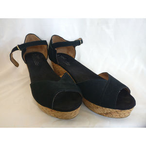 TOMS cork wedge peeptoe suede sandal black 11W