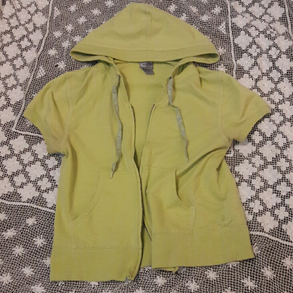 Short sleeve zip up jacket with a hood