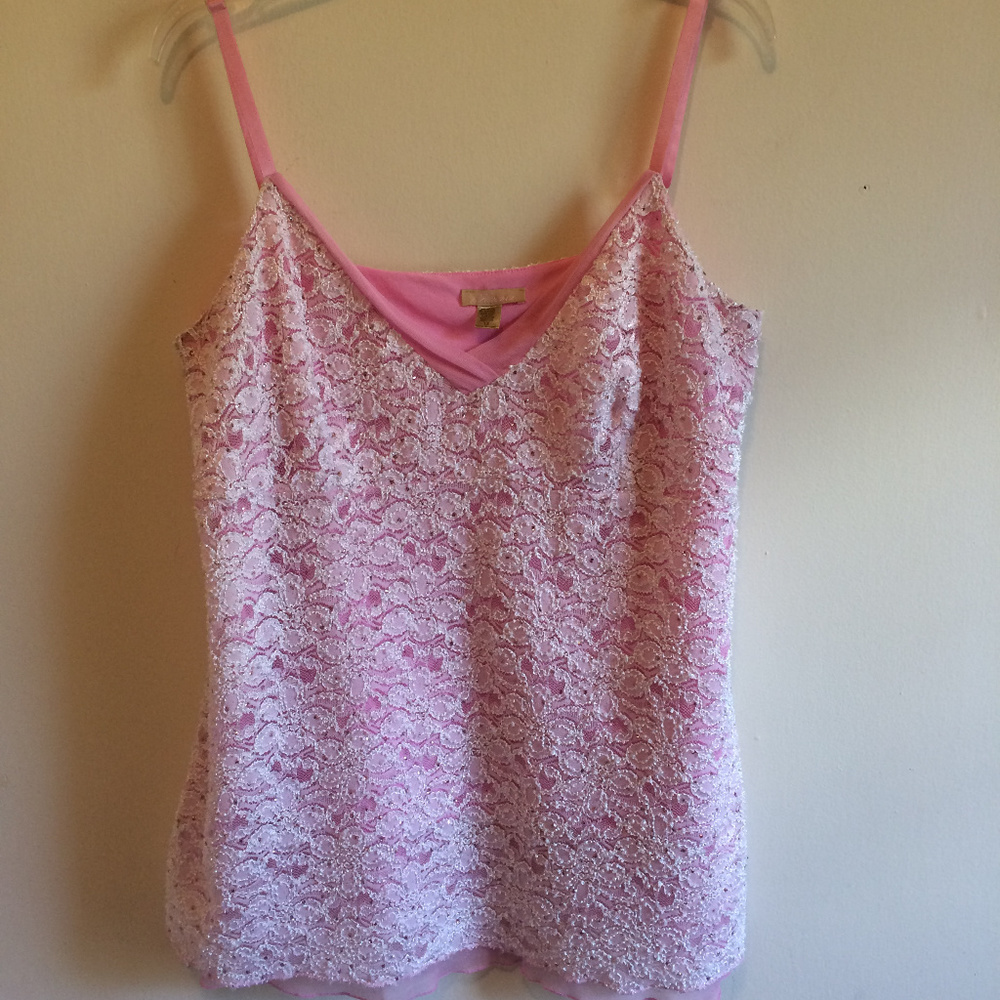 FOREVER Pink Sequin Spaghetti Strap Top Sz 1X