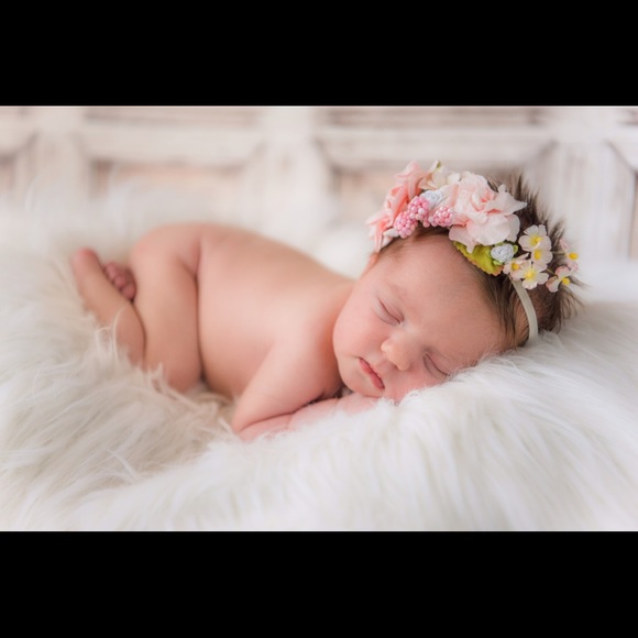 Newborn photo prop flower wreath headband pink - Picture 1 of 1