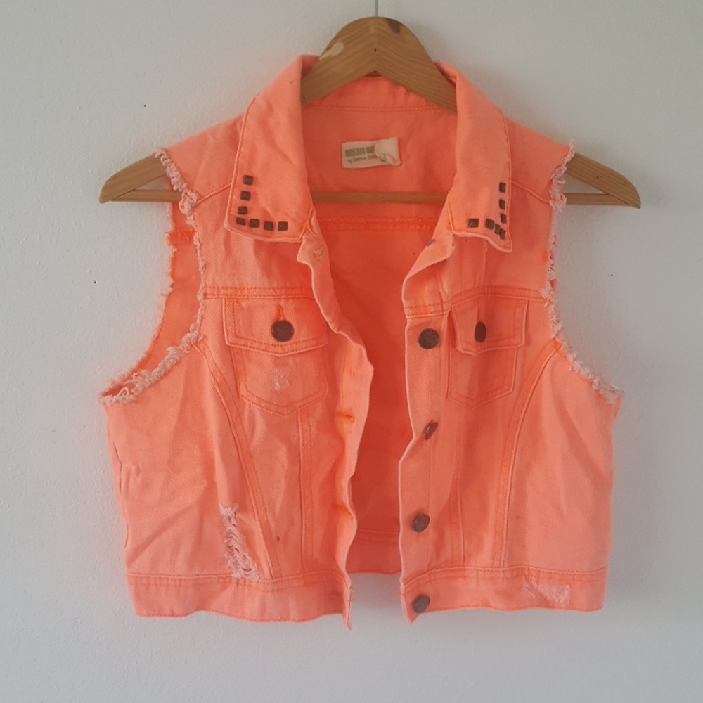 Neon(ish) light orange denim vest