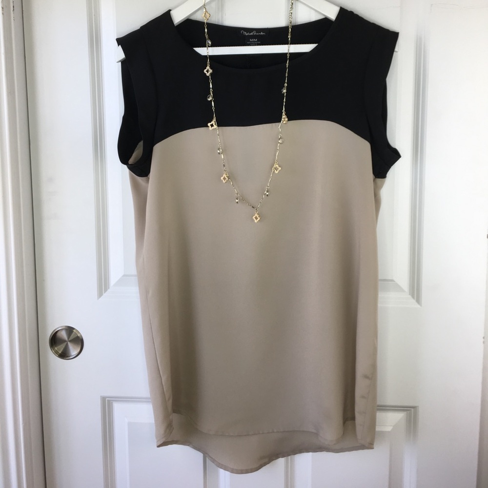 Michael Brandon Black & Taupe Colorblock Blouse (NWT)| size M