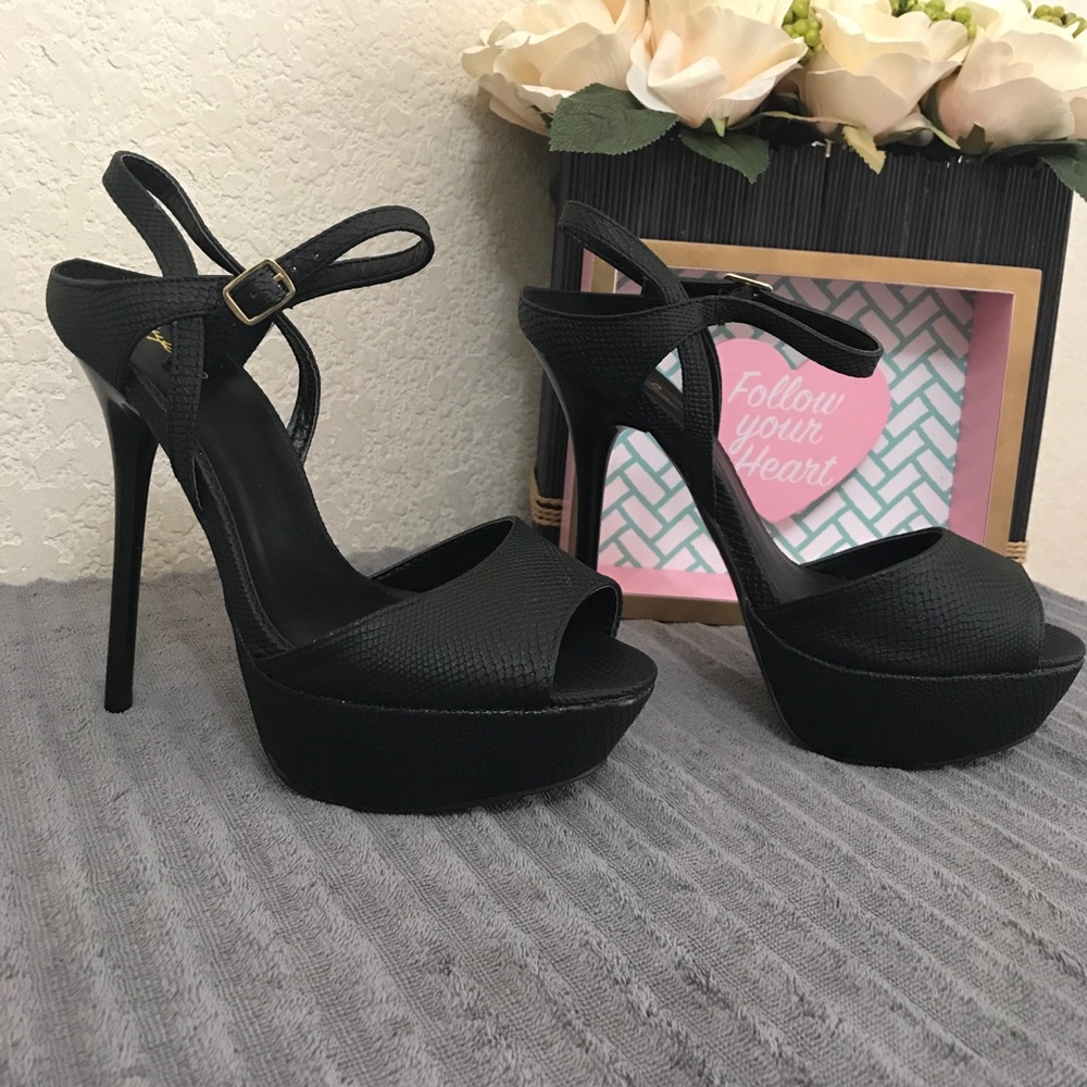 Black snake skin platform heels