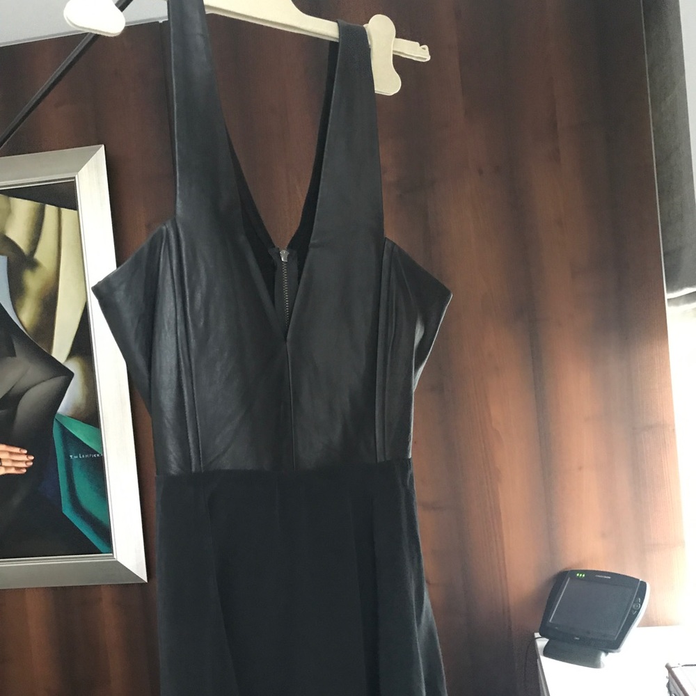 MASON LEATHER-TRIMMED MINI DRESS