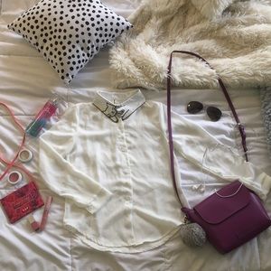 Cat embroidery collar button shirt