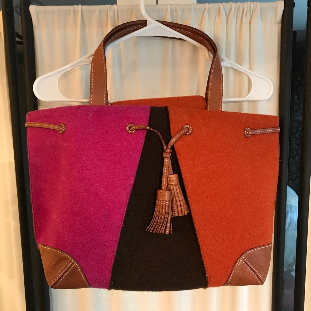 Kate Spade Wool Color Block Brown Leather Lg Purse