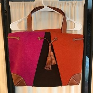 Kate Spade Wool Color Block Brown Leather Lg Purse