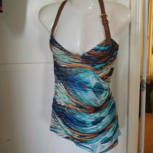 Silk halter to w/ leather neck strap
