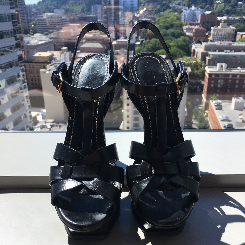 YSL Tribute 105 Sandal Cuoio Paint Black Size 35.5