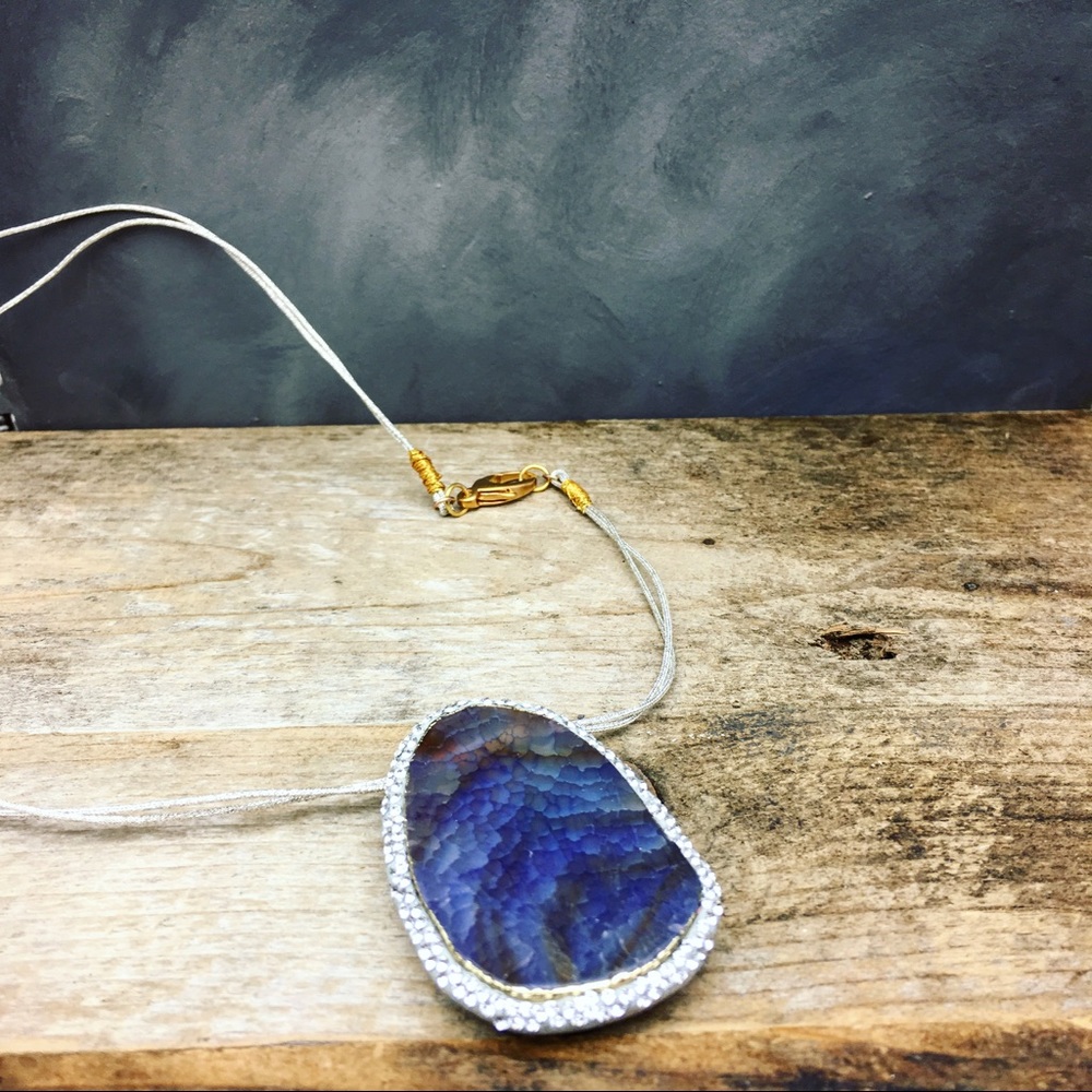 Handmade pave chunky Amethyst agate necklace - Picture 2 of 6