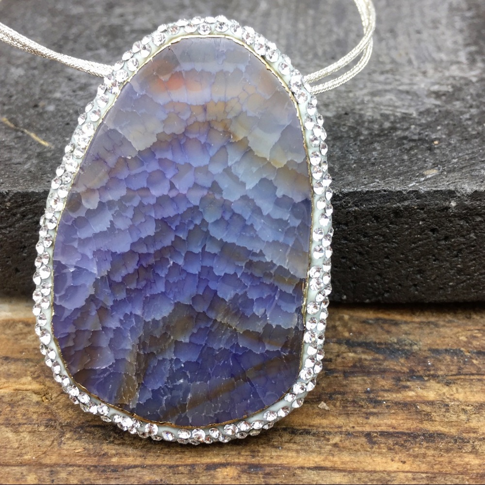 Handmade pave chunky Amethyst agate necklace - Picture 5 of 6