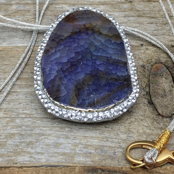 Handmade pave chunky Amethyst agate necklace - Picture 4 of 6