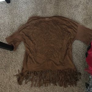 Fringe suede detailed cardigan NWOT boutique SMALL