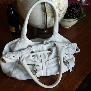 B Makowsky White Pebbled Leather Handbag