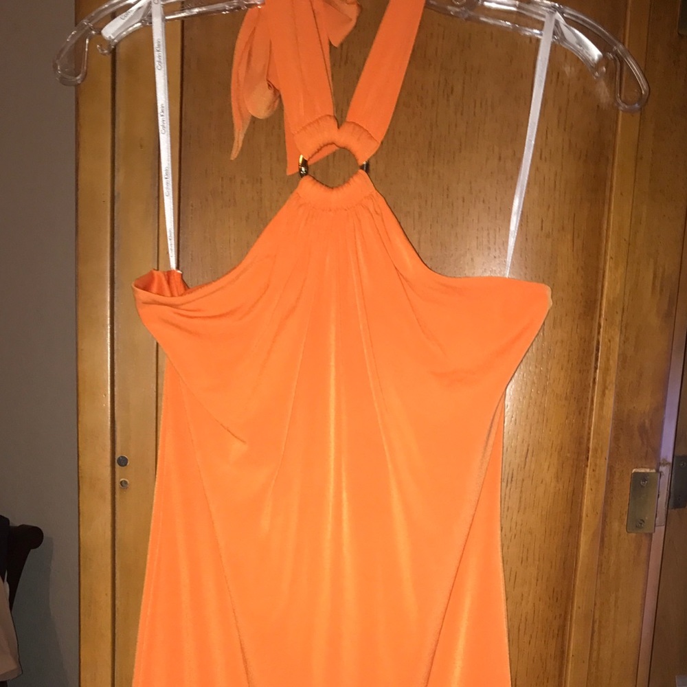 Orange Calvin Klein halter dress