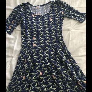 LuLa Roe Nicole Dress-Blue and Yellow Bird Pattern