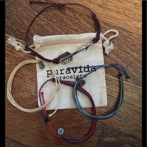 Pura Vida Bracelets 3 Original, Arrow Charm & Bag