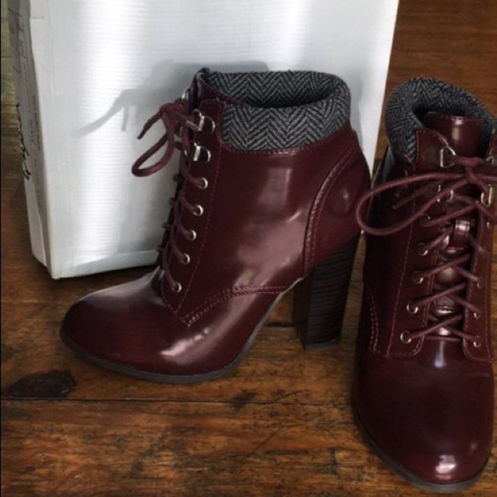 Bergundy Oxblood Lace Up Ankle Boots