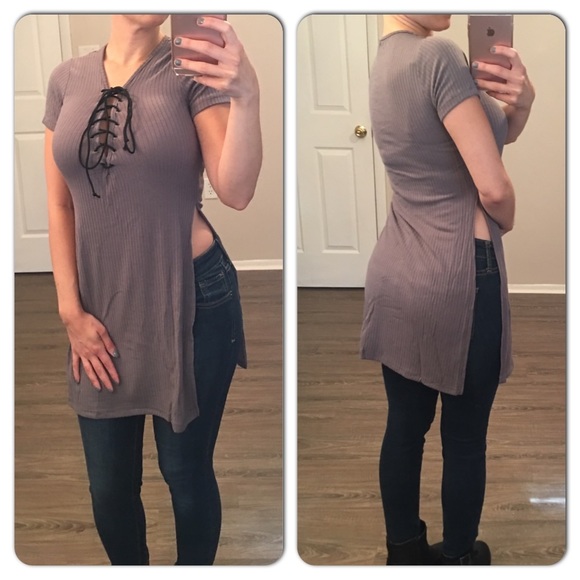 Lace Up Split Sides Tunic Top - Picture 3 of 3