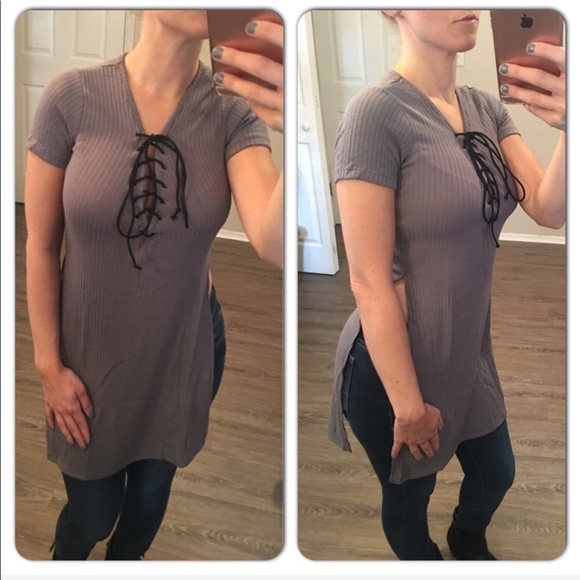 Lace Up Split Sides Tunic Top - Picture 2 of 3