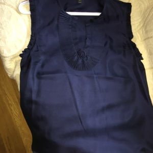 J.Crew navy blue 100% silk ruffle front blouse
