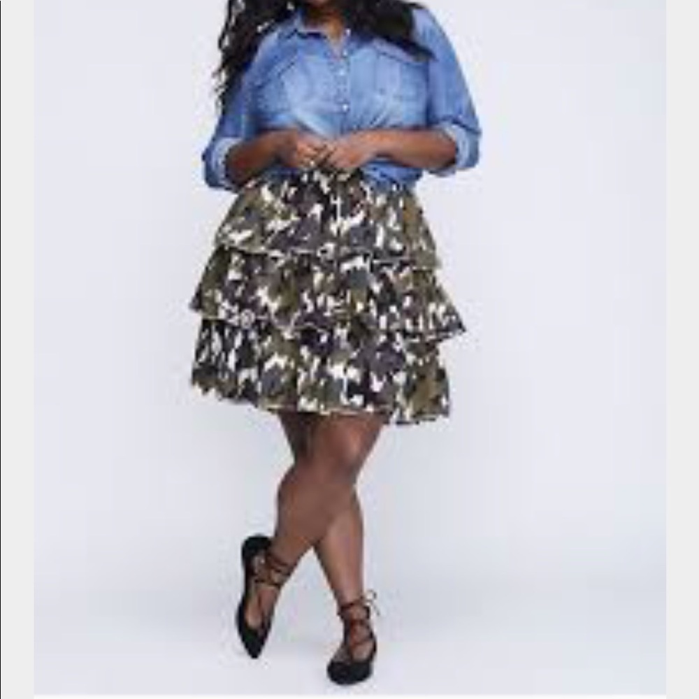 Lane Bryant Womens Camo Tiered Skirt w Gold Trim