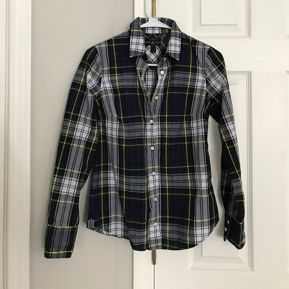 Plaid print button down top