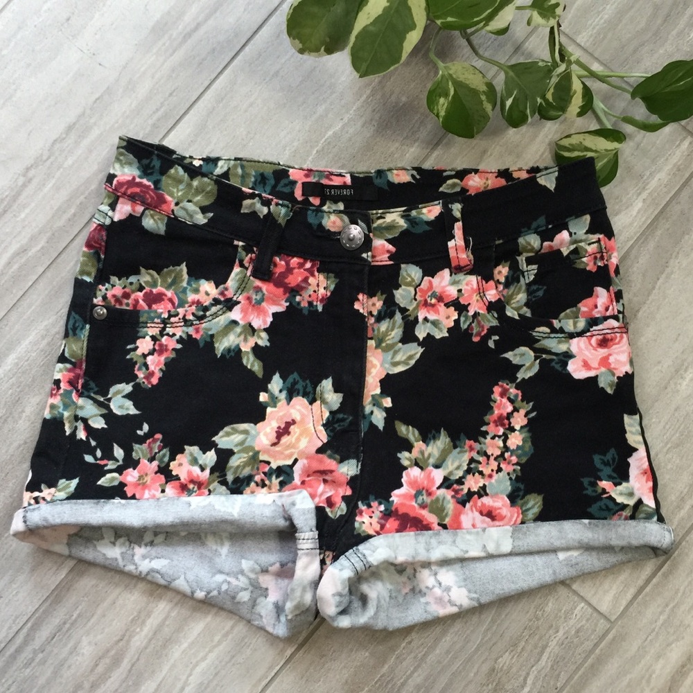 Forever 21 Floral High-waisted Shorts