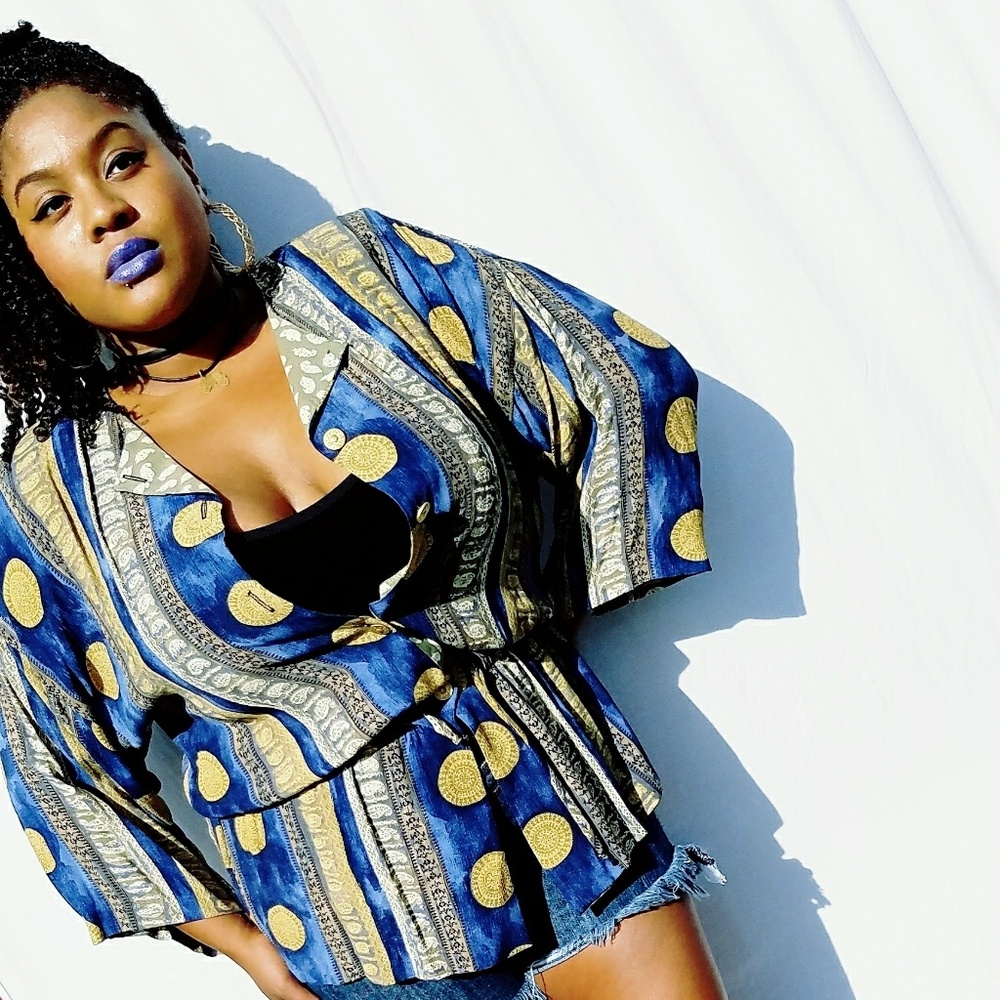 Vintage Navy Gold Crest Blouse Size M-XL