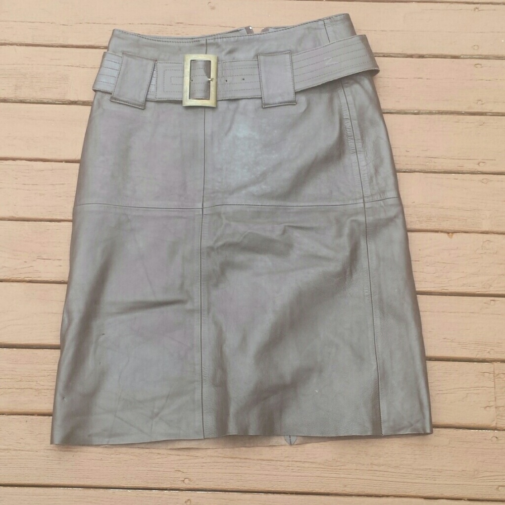 Vintage brown leather belted pencil skirt
