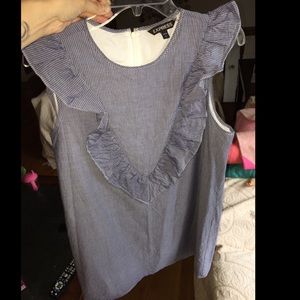 Express ruffle dress Blue/white pin stripe.