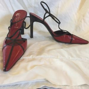 Casadei Red/Black Leather 3" Heels