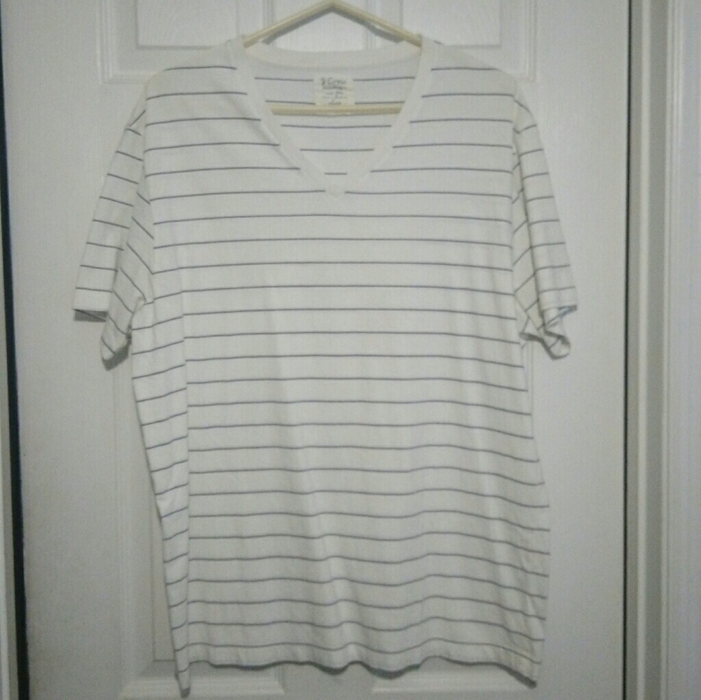 Men's J. Crew Striped V Neck Cotton T Shirt,  Sz L