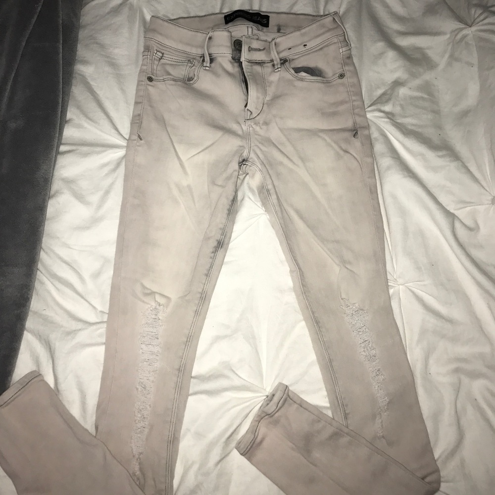 Skinny light grey express jeans with rips