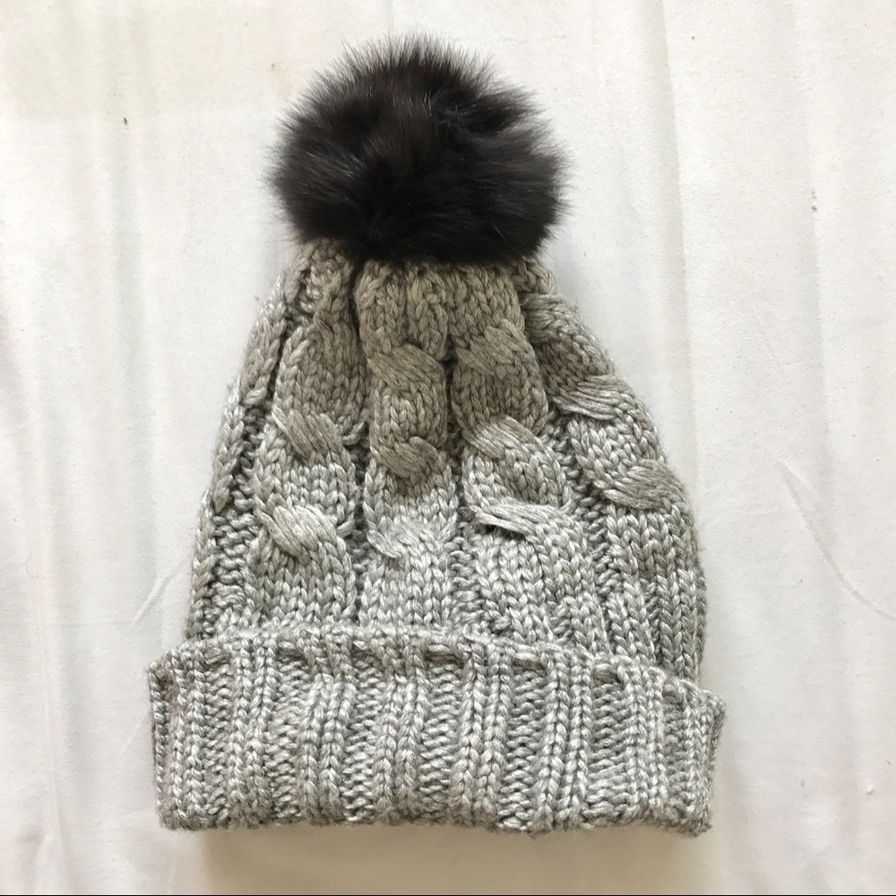 Fur Pom Pom Silver Beanie